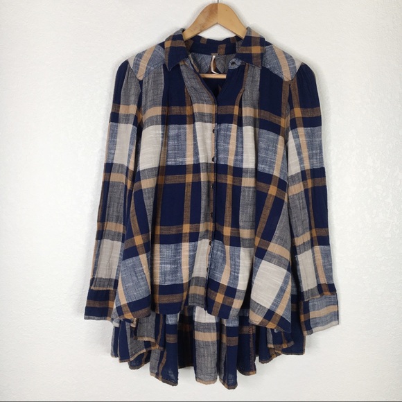 Free People Peppy In Plaid Button Up Blouse Top - Picture 3 of 10